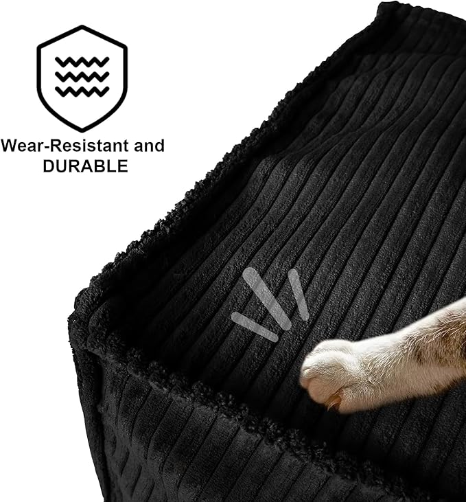 Louis Donné Unstuffed Pouf Ottoman Cover for Storage Black Square Poofy Ottomans Foot stool for Living Room Floor Cushion, Premium Corduroy Fabric, Footrest for Couch and Single Sofa 17.7"(Only Cover)