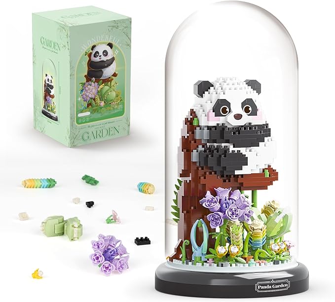 Panda Flower Bouquet Building Set for Adults, Animals Flowers Plants Decor with Dust Cover, Birthday Gift Building Toy for Boys Girls, 1083 PCS Mini Building Blocks, Not Compatible with Lego