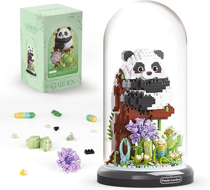 Panda Flower Bouquet Building Set for Adults, Animals Flowers Plants Decor with Dust Cover, Birthday Gift Building Toy for Boys Girls, 1083 PCS Mini Building Blocks, Not Compatible with Lego
