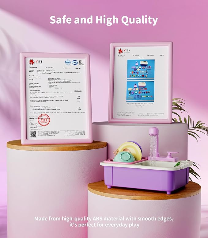 Geyiie Kitchen Sink Toy for Toddlers, Play Sink with Running Water, Upgraded Real Faucet, Dish Rack & Play Cutting Food, Kids Kitchen Sink Toy Gifts for 3 4 5 6 7 Years Old