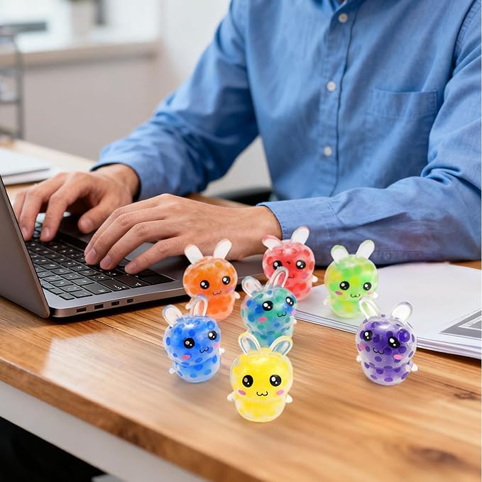 Easter Egg Fillers, 12 Pcs Mini Bunny Squishy Toys, Easter Basket Stuffers Essentials Egg Basket Fillers Gifts for Teens Adults, Bunny Stress Ball Party Favors