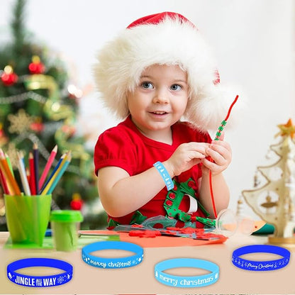 Morcheiong 42 Pieces Christmas Rubber Bracelets 7 Classic Design Silicone Wristbands for Merry Xmas Party Favors (Blue)