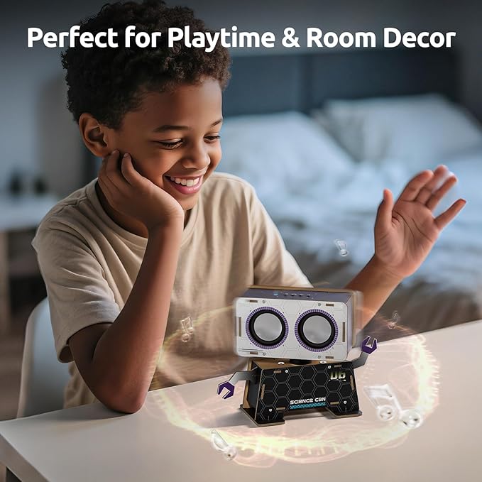 Science Can STEM Toys for Ages 8-13, DIY Bluetooth Speaker Kit with Rotating Head Robot, Electronic Stem Kits with Wooden Puzzles, Educational Building Toy, Birthday Gift for Boys & Girls