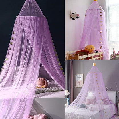 Jolitac Princess Bed Canopy for Girls Room Decor Round Lace Mosquito Net Play Tent Reading Nook Canopies Yarn Girl Dome Netting Castle (New Purple)