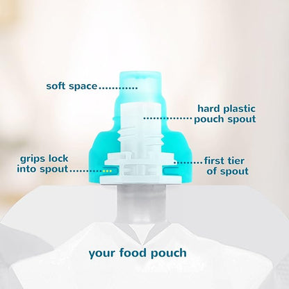 ChooMee SoftSip Food Pouch Top | Baby Led Weaning | No Spill Flow Control Valve, Protects Childs Mouth, 100% Silicone, BPA Free | Swirl Colors, 4 CT