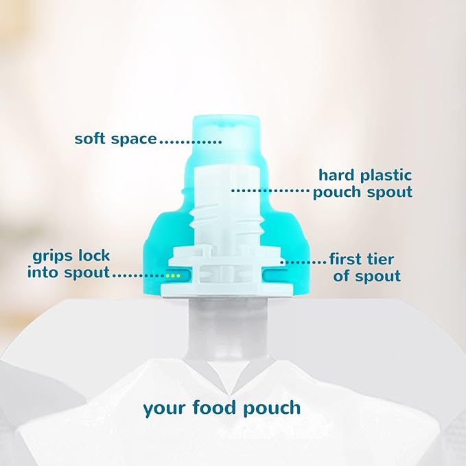 ChooMee SoftSip Food Pouch Top | Baby Led Weaning | No Spill Flow Control Valve, Protects Childs Mouth, 100% Silicone, BPA Free | Swirl Colors, 4 CT