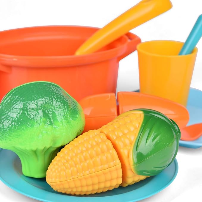 Play Dishes for Kids Kitchen, 54PCS Food Toys Play Food for Kids Kitchen Including Play Dishes Pots, Pans & Pretend Food Pretend Toys for Toddlers
