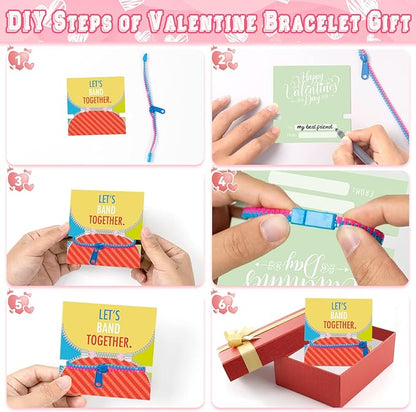 OuMuaMua Valentines Gift for Kids Classroom - 30 Pack Valentines Exchange Cards with Zipper Bracelets for School Class Exchange Gifts, Toddlers Girls Boys Valentines Gifts