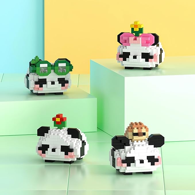 Cute Panda Building Blocks (Set of 4) Panda Mini Building Block Sets are All Individually Packaged Adult Building Block Toys Children's Panda Gifts