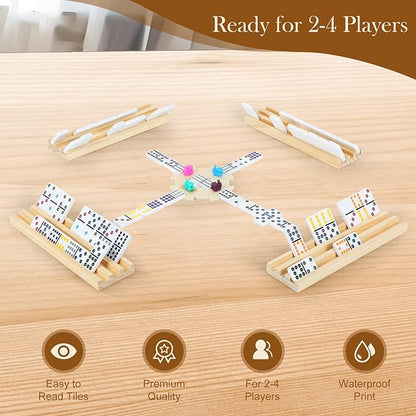 4 Players Games, Mexican Train Dominoes Set with 4 Wooden Racks, 91 Tiles, Portable Case, Double 12 Dominos Set for Adults, Board Game for Adults, Easter Basket Stuffers, Easter Gifts for Men Women