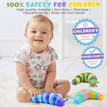 Cevioce Sensory Slug Fidget Toys for Kids & Adults - 3 Pack Slug Toys for Autism Therapy, Age 3+ Travel & Party Favors