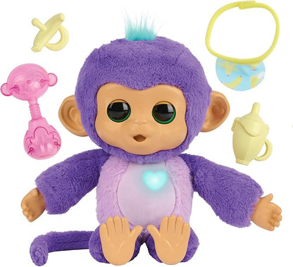 Fingerlings Care ‘n’ Cuddles Interactive Baby Monkey, Sunny (Purple), Toys for 3 Year Olds, 150+ Sounds and Reactions, Heart Lights Up