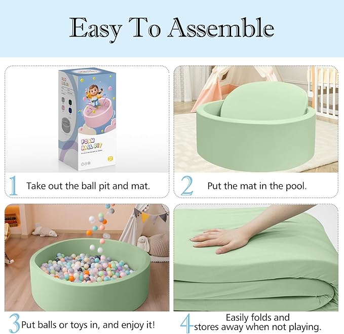 SHJADE Foam Ball Pit for Toddlers, 35.4"x 11.8" Kids Ball Pit, Soft Round Baby Ball Pool, Ideal Gift for Girls and Boys, Indoor and Outdoor Game(Green, NO Balls)