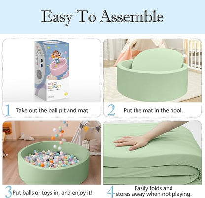 SHJADE Foam Ball Pit for Toddlers, 35.4"x 11.8" Kids Ball Pit, Soft Round Baby Ball Pool, Ideal Gift for Girls and Boys, Indoor and Outdoor Game(Green, NO Balls)