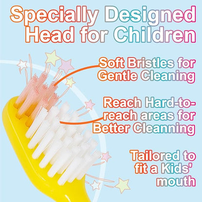 Kids Toothbrush - Soft Bristles with Suction Cup for Easy Storage, Toddler Toothbrush Children Sized Brush Head, Girl & Boy Set, Pack of 4