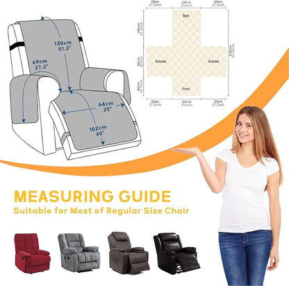 XINEAGE 100% Waterproof Recliner Chair Covers with Elastic Straps, Nonslip Reclining Couch Covers Washable Recliner Couch Cover with Pockets Furniture Protector for Pets Dogs (Dark Gray, 25")