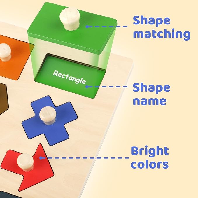 Shape Puzzles Wooden Puzzles for Toddlers, Peg Puzzle Educational Shape Sorter Toys Wooden Shape Board Puzzles, Preschool Learning Educational Toy for Baby Girls Boys