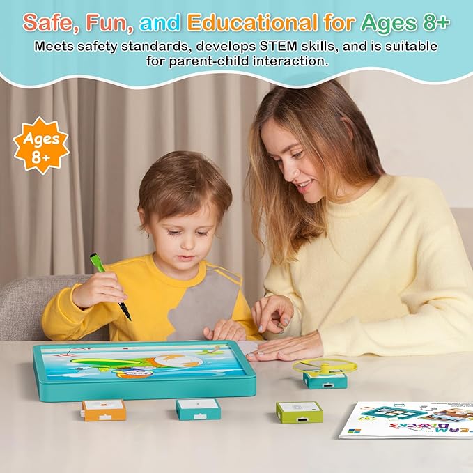 Electronics Exploration Kit, STEM Modularization Circuit Blocks Board with 20 DIY Coloring Scenes, 12 Modules, Full-Color Project Manual, Educational Toy for Kids 8+ (Light Green)