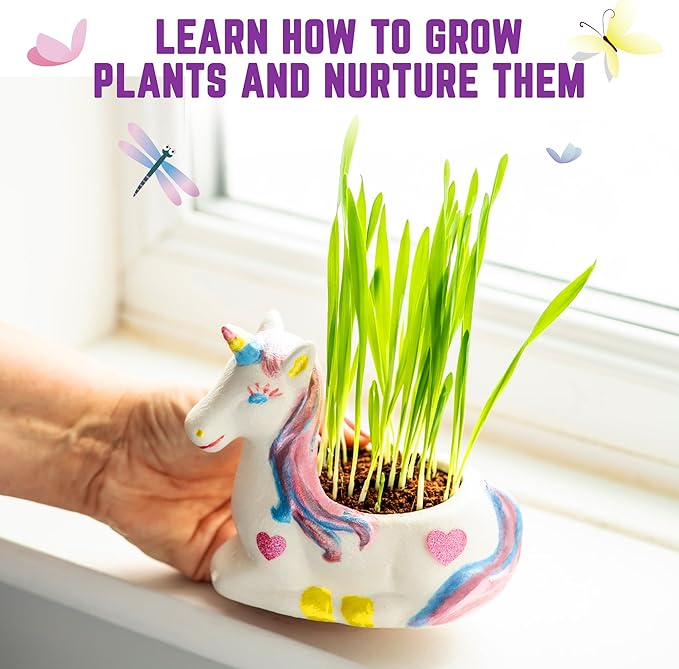 GirlZone Paint, Plant and Nurture My Unicorn Garden, DIY Garden Art Painting Kit and Kids Plant Growing Kit, Gift Idea and Crafts for Kids Ages 4-8