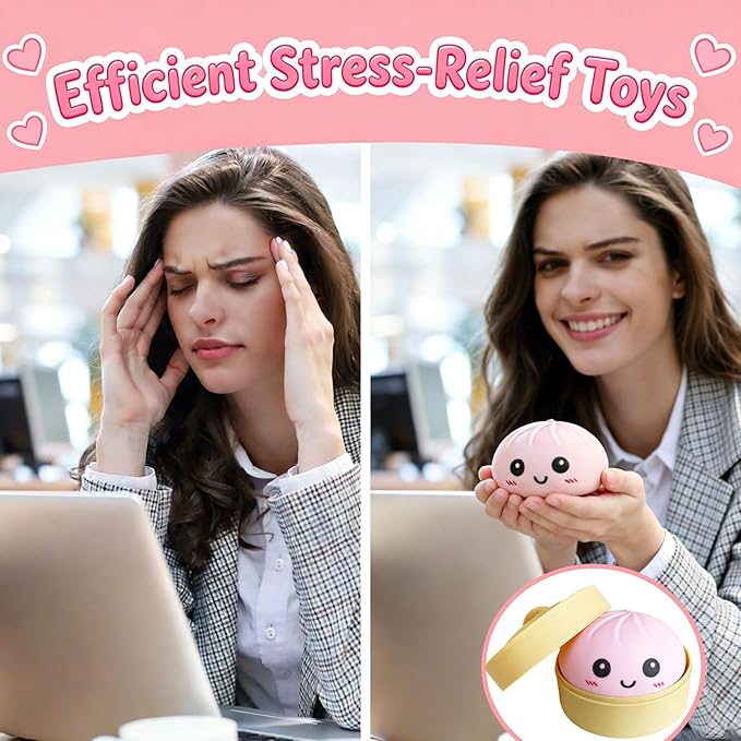 Dumpling Squishy Mystery Box, Super Soft Slow Rising TPR Tear-Resistant Smiley Face Dumpling Toy, Fidget Sensory Toys for Easter Basket Stuffers, Parties, Classroom Prizes Adults Kids（Pink）