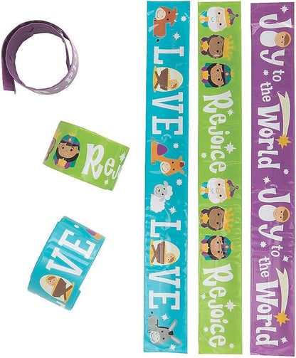 Fun Express Nativity Slap Bracelet Assortment for Kids - 12 Pieces - Religious Christmas Supplies, Sunday School Handouts
