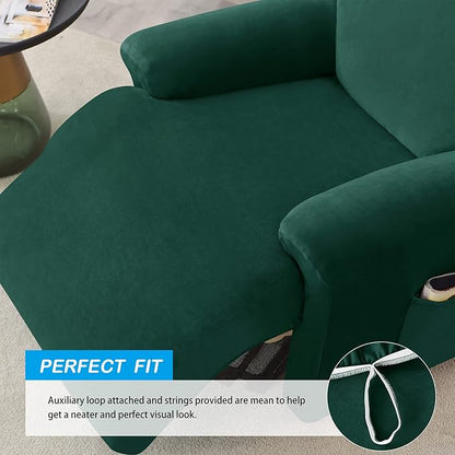 OBCREAT High Stretch Recliner Chair Cover Soft Velvet Recliner Slipcovers 4 Pieces Lazy Boy Recliner Couch Covers Plush Furniture Protector for Kids Pets (Green)