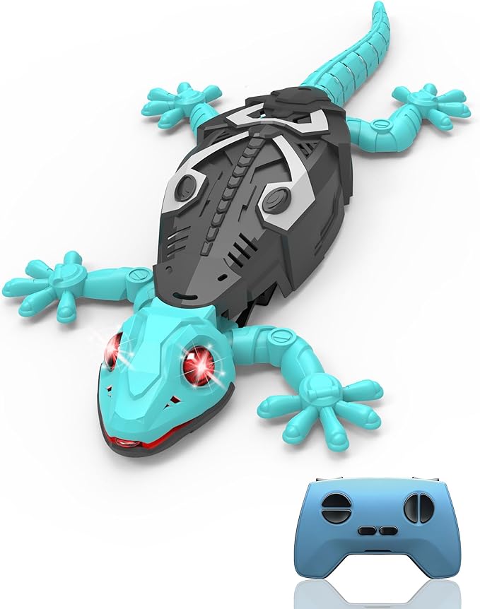 Rc Wall Climbing Gecko Robot Toys for Kids Age3+, Blue Wall Crawler Gecko,Remote Control Car Electric Lizard with Led Glowing Eyes,Easter Basket Stuffers,Cool Toy Easter Birthday Gifts for Boys Girls