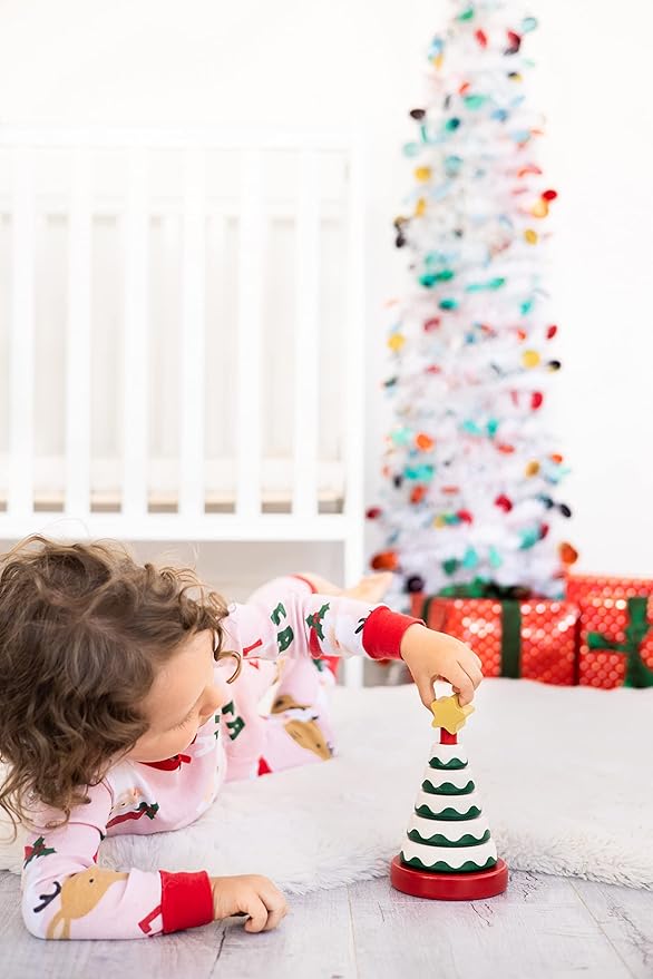 Pearhead Wooden Christmas Tree Stacking Toy, Holiday Nursery Décor & Stacking Rings for Baby, Perfect for Festive Playtime, Seasonal Celebrations, and Christmas-Themed Developmental Fun
