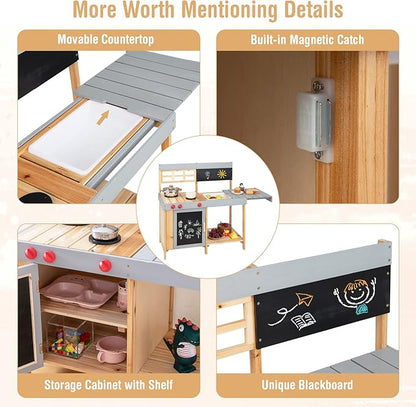 Costzon Mud Kitchen for Kids Outdoor, Wooden Pretend Play Kitchen with Removable Sink, Stoves, Storage Shelf, Toddler Backyard Toy Kitchen Set, Kids Kitchen Set for Boys Girls Age 3+