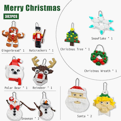Christmas Ornaments Building Kit, Christmas Tree, Wreath, Santa, Snowman, Gingerbread, Reindeer, Nutcrackers, Snowflake 11-in-1. Stocking Stuffers Decor Toys Gifts for Boys Girls Kids.