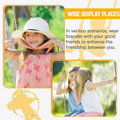 60 pcs Colorful Kids Friendship Bracelet Sets, Stackable Elastic Cute Beaded Bracelets Princess Pretend Play Bracelet Preppy Bracelets Bulk Set for Women Gift