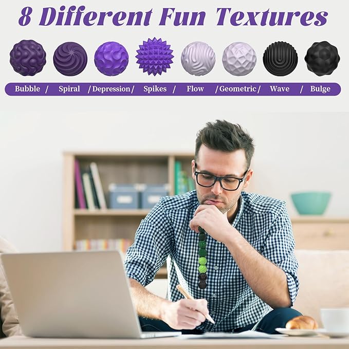 Silicone Magnetic Balls, Fidget Toys for Adults & Teens, 8PCS Stress Balls Sensory Toy, Quiet Magnet Desk Fidgets with Textured, ADHD Anxiety Relief Items, Fun Stocking Suffers Gifts