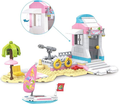 3in1 Girls Boat Cruise Ship Building Sets Friends Beach House Rescue Helicopter Building Kits Summer Holiday Adventures STEM Building Toys Creative Play Set Gift for Kids Aged 6-12, 351 Pieces