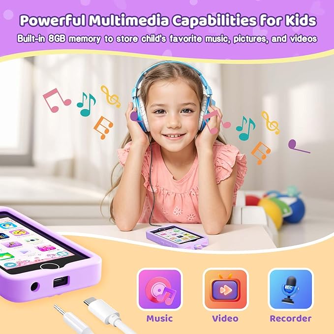 Kids Smart Phone for Girls, 4.0" Touchscreen Learning Music Puzzle-games Toddler Phone for Kids Ages 3-9, Dual Camera，Built-in 8G SD Card Kids Phone Toy, Birthday Gifts for Kids Cell Phone Toy, Purple