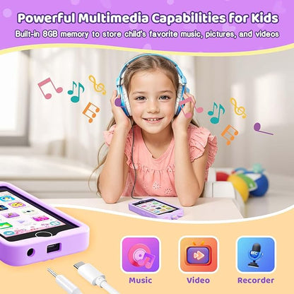 Kids Smart Phone for Girls, 4.0" Touchscreen Learning Music Puzzle-games Toddler Phone for Kids Ages 3-9, Dual Camera，Built-in 8G SD Card Kids Phone Toy, Birthday Gifts for Kids Cell Phone Toy, Purple