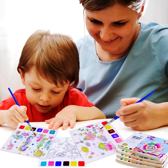 BAOXUE Water Coloring Books for Kids Ages 3 4 5 6 7 8,Pocket Watercolor Painting Book for Toddlers,Arts and Crafts for Boys Girls,Paint with Water Colors Book Kit,Kids Travel Art Set Ages 2-4
