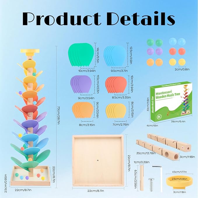 Wooden Marble Run for Kids 4-8 Boys Girls Toys Music Tree Wood Toddlers Marble Ball Run Game Leaves Toys for 3-5 Years Old Learning Montessori Color Sorting Toys Birthday Gift