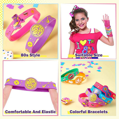 24 Pcs 90s 80s Party Favors Birthdays Supplies Silicone Bracelets Toy Gift Kid Teen Retro Classroom Prize Adult Disco Christmas Easter Hip Hop 80s Accessories 90s Theme Party Decorations