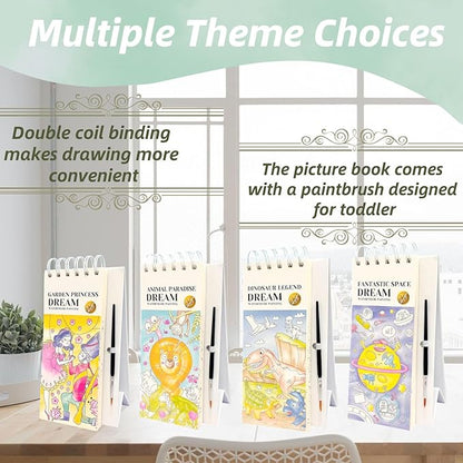 Riomh 4 Pack Watercolor Painting Books Set for Kids Ages 3-5, Water Painting Easel Book Comes with Brush,Toddler Painting Activities Ages 2-4, Art Craft Gift for Drawing