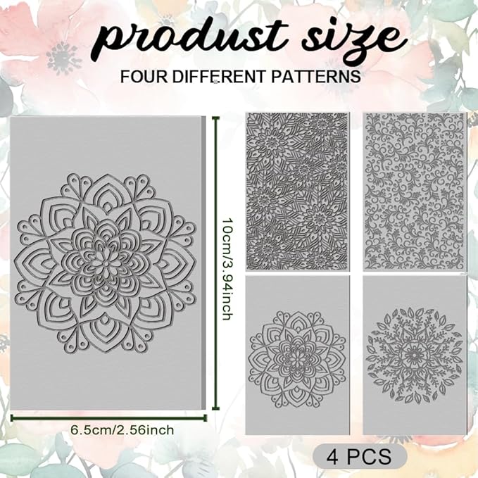 4PCS Polymer Clay Texture Sheets Set for Using with Clay Cutters Boho Clay Mat Effect as Texture Roller DIY Craft Tools Earing Jewelry Making
