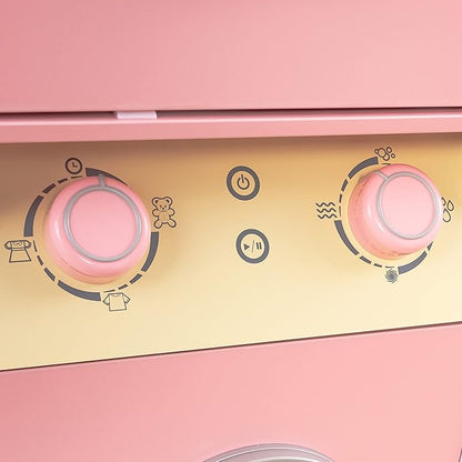 KidKraft Laundry Playset Children's Pretend Wooden Stacking Washer and Dryer Toy with Iron and Basket, Pastel, Gift for Ages 3+