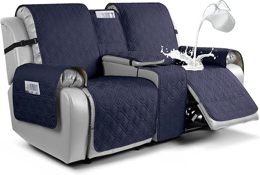 VANSOFY Loveseat Recliner Cover with Console 100% Waterproof Sofa Slipcovers Non-Slip Reclining Couch Cover Split Sofa Covers Furniture Protector for Pets, Dogs(Dark Blue)