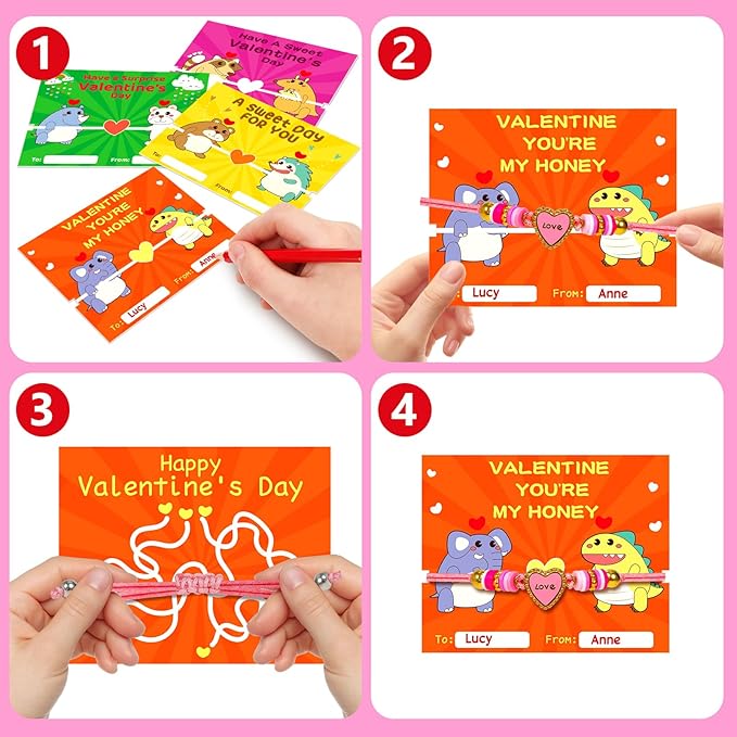 Valentines Day Cards Gifts for Kids 24 Friendship Bracelets Dinosaur Unicorn Bracelets Adjustable Play Jewelry Little Girls Classroom School Exchange Prizes For Boys Students Toddlers Party Faovr Bags