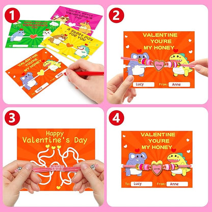 Valentines Day Cards Gifts for Kids 24 Friendship Bracelets Dinosaur Unicorn Bracelets Adjustable Play Jewelry Little Girls Classroom School Exchange Prizes For Boys Students Toddlers Party Faovr Bags