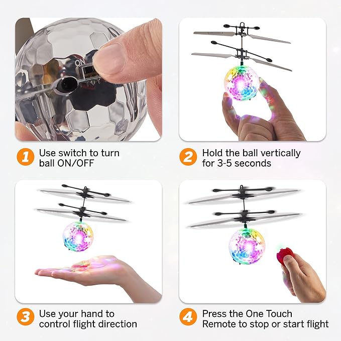Force1 Orbiter Flying Orb Ball Toy Hand Operated Spinner Drones for Kids - Mini UFO Drone Toys with Remote, Rechargeable LED Indoor Floating Hover Hand Controlled Orb Toys