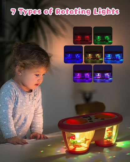 Baby Toys for 6 to 12 Months: 7 Models Pink Rotating Light Up Drum Musical Instruments for 12-18 Months Kids, Tummy Time Toys for Baby 0-3-6-9 Months, Walker for Boy Girl Gifts