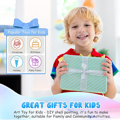 Sea Shell Painting Kit for Kids, Christmas Birthday Gifts for Girls Boys Toys for Ages 4 5 6 7 8 9, Children DIY Creative Activity Art Toys with Refrigerator Magnets, 4-12 Year Old Arts & Crafts Gifts