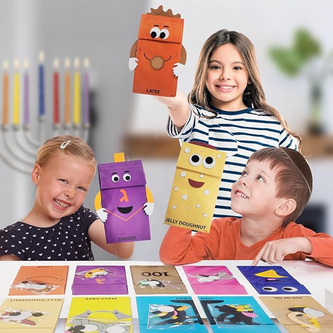 Hanukkah Hand Puppet Kit Gift Set by Rite Lite | Perfect Chanukah Gift for Kids Fun Arts & Crafts Kit Includes 10 Paper Bag Puppets & Foam Decorations! Jewish Holiday Party Goodie Bag Favors!