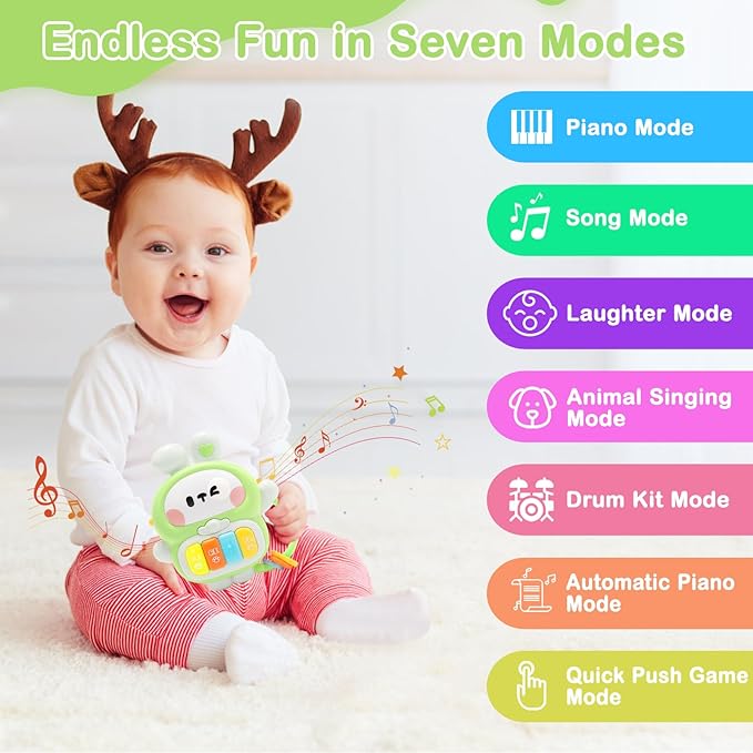 Baby Musical Toys 6-12 Months, Rabbit Piano for Baby Musical Toys for Toddlers 1-3, Busy Board with Music & Light, Birthday Toy for Infant Toddler 1 Year Old Boy Girl Gifts (Green)