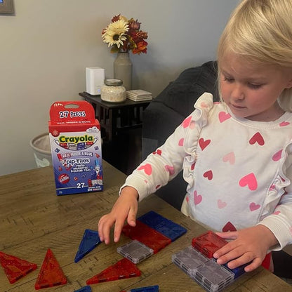 CreateOn Crayola Red, White & Blue PIP Magnetic Tiles 27pc, Magnetic Kids’ Building Toys, STEM Learning Travel Toys for Boys and Girls, 27-Piece Set